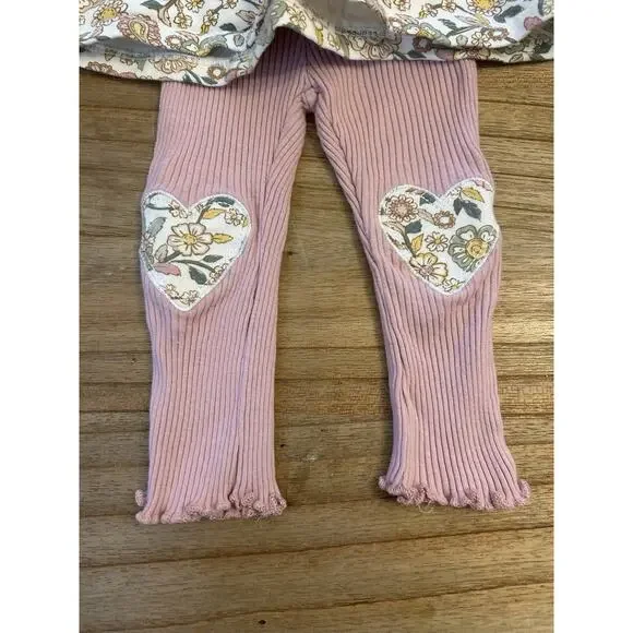 Chickpea Organic Girls Floral Set 12M Pink Botanical Cotton Stretch Outfit - Picture 3 of 9